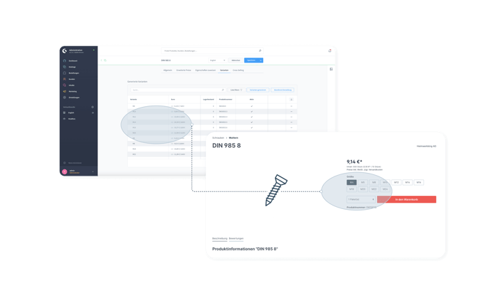 Grafik: Produktvarianten in Shopware 6 verwalten.