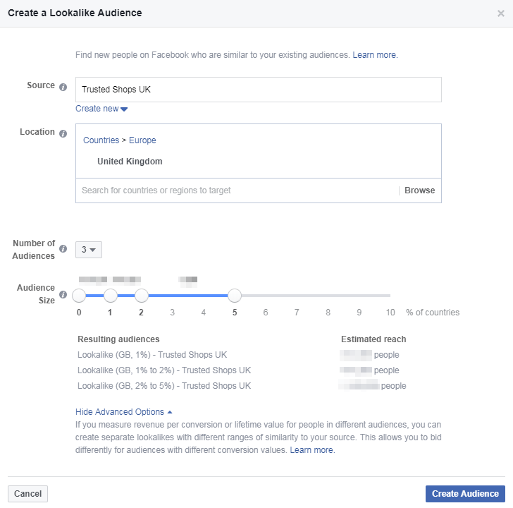 Custom Audience Creation segment