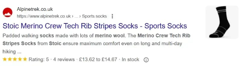 Product reviews in organic search results