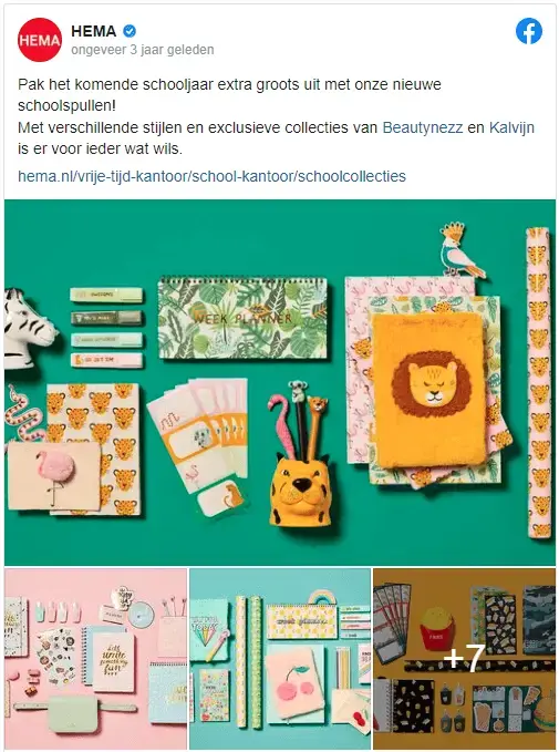 Screenshot van Hema's back-to-school-marketing op Facebook