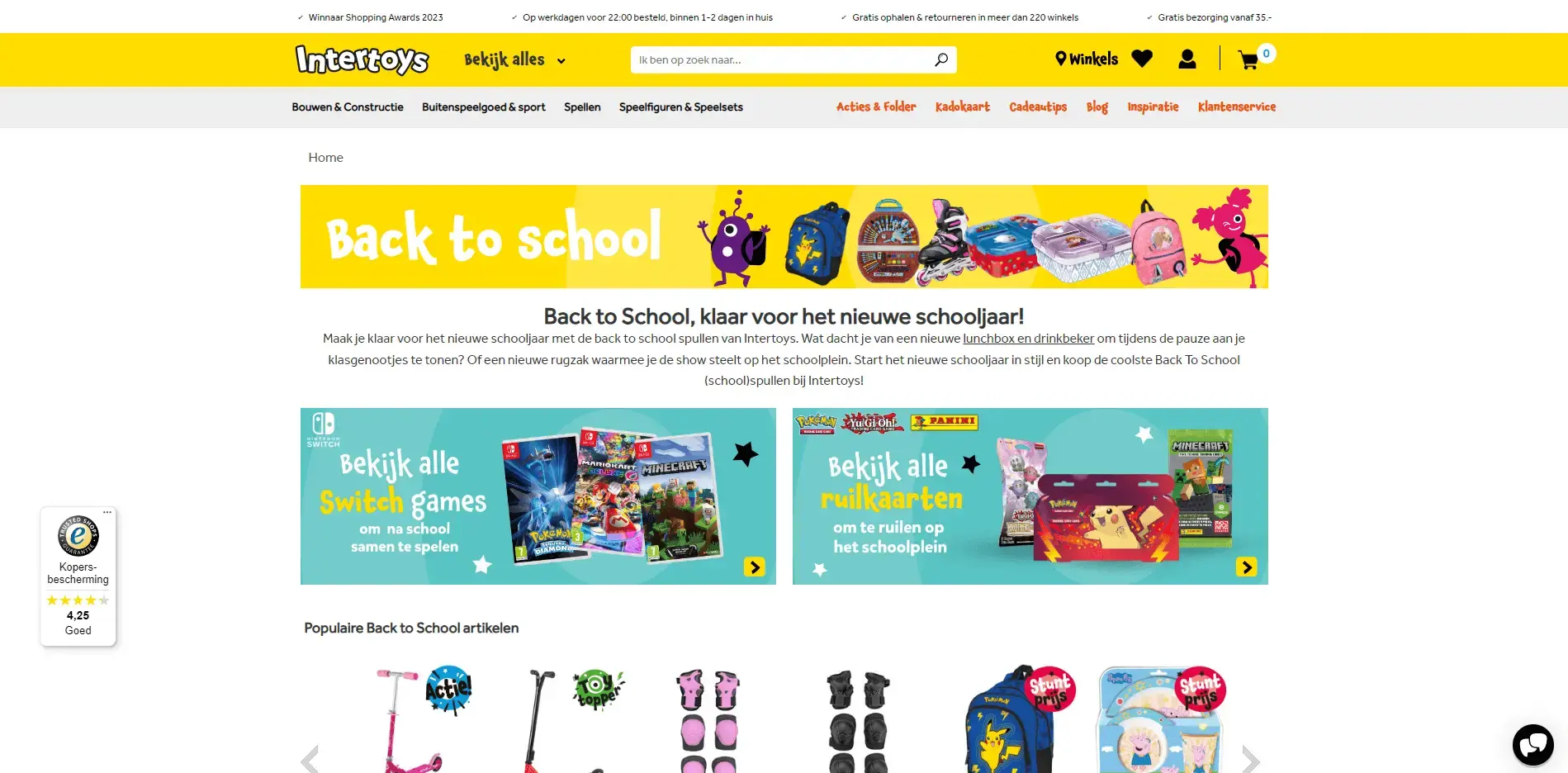Landingpagina van Intertoys voor back to school